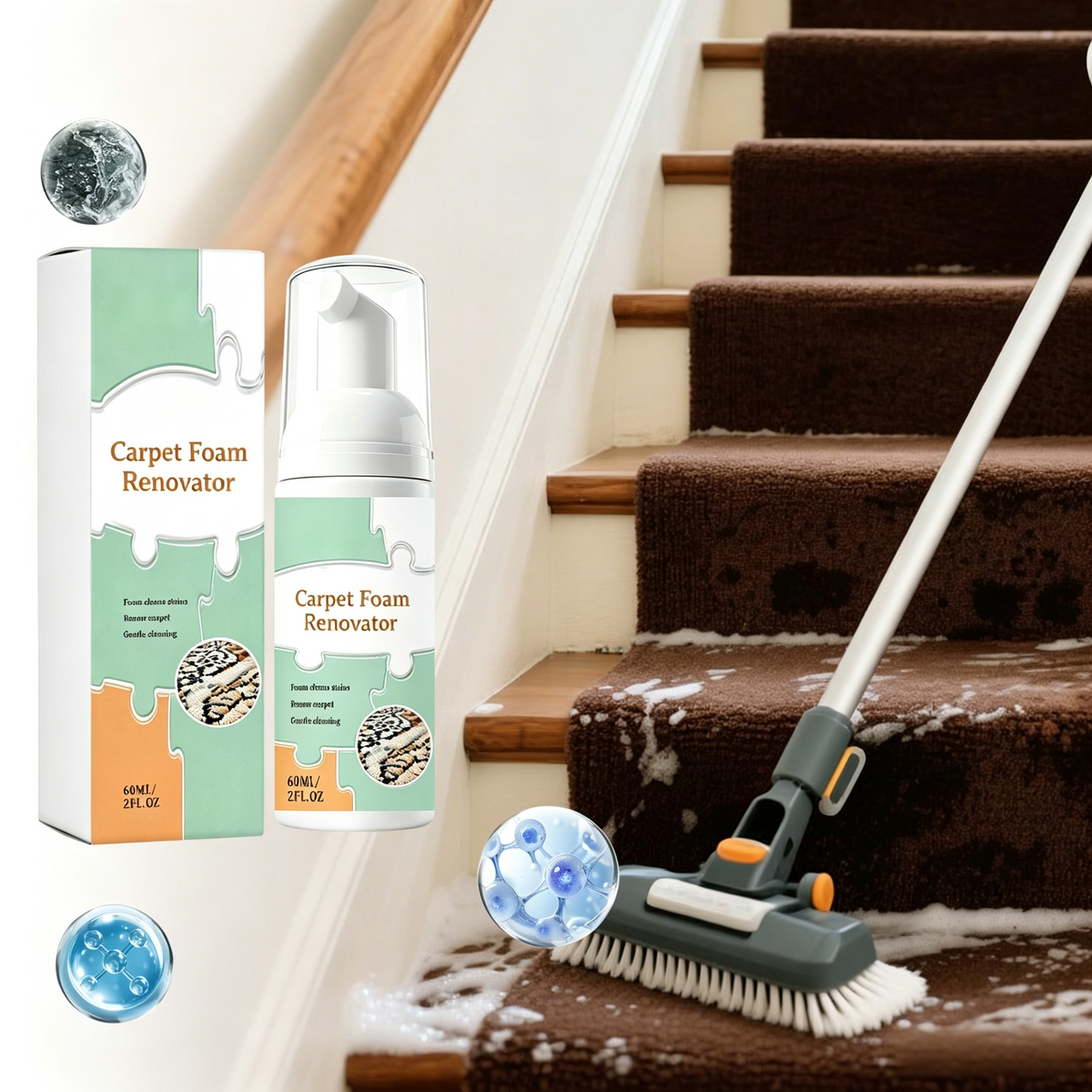 Waterless Carpet & Fabric Foam Cleaner With Cleaning Towel for Home
