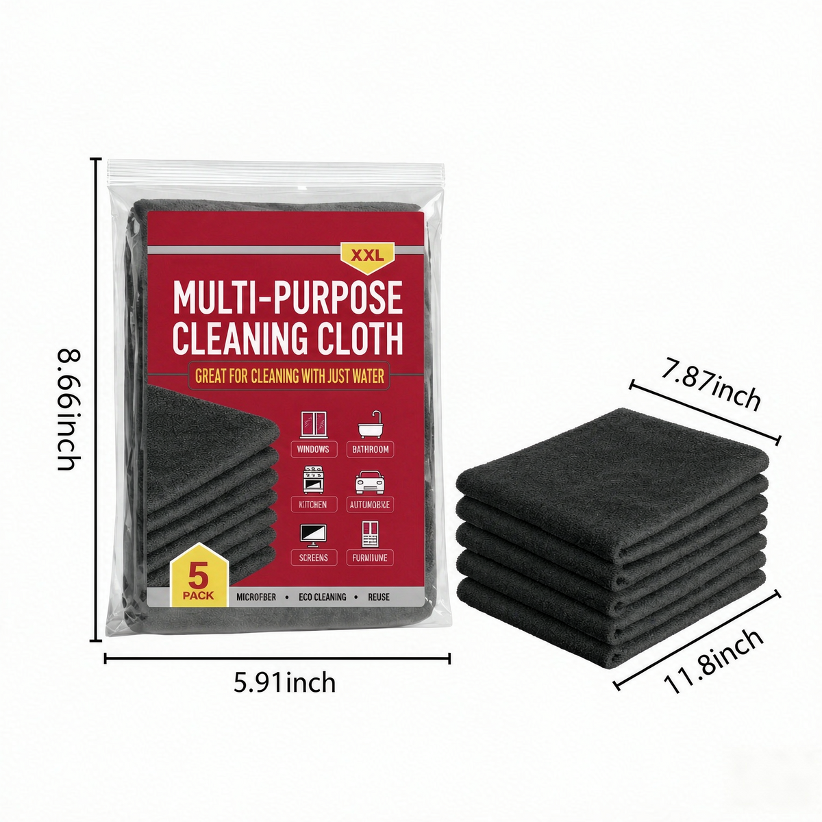 Multi-Purpose Household Microfiber Cleaning Cloths, Absorbent & Lint-Free Towels
